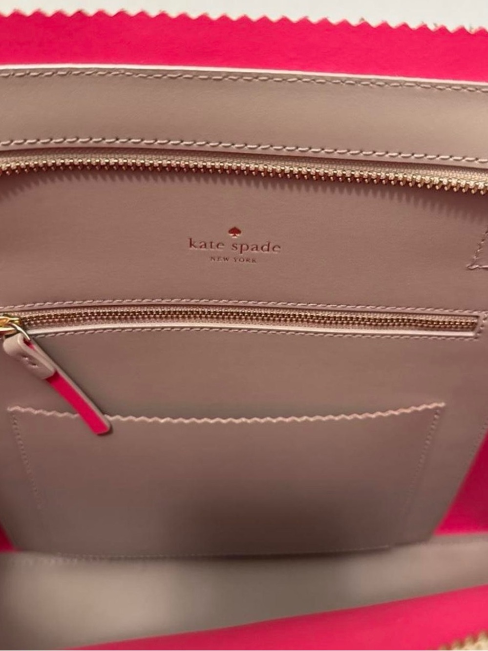 π Kate Spade Tan & Hot Pink Neon Trim Smooth Leather Tote Bag π - Picture 5 of 5